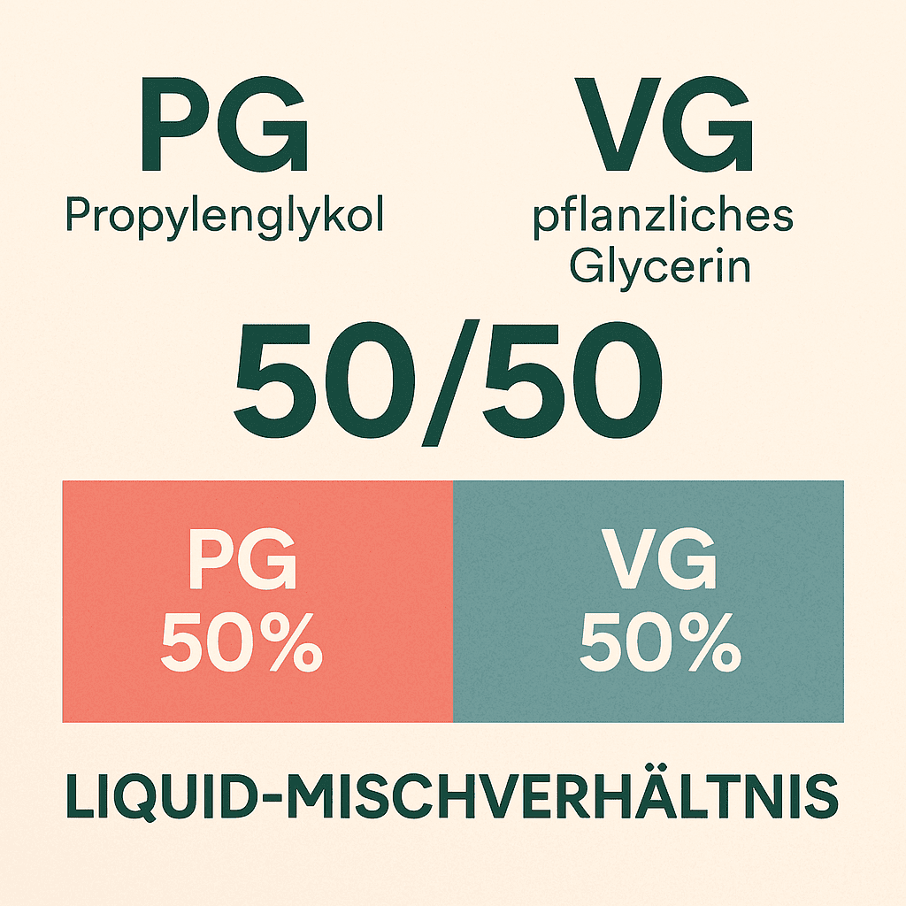 Infografik zum Mischverhältnis von PG und VG in Liquids – 50/50 Basis erklärt