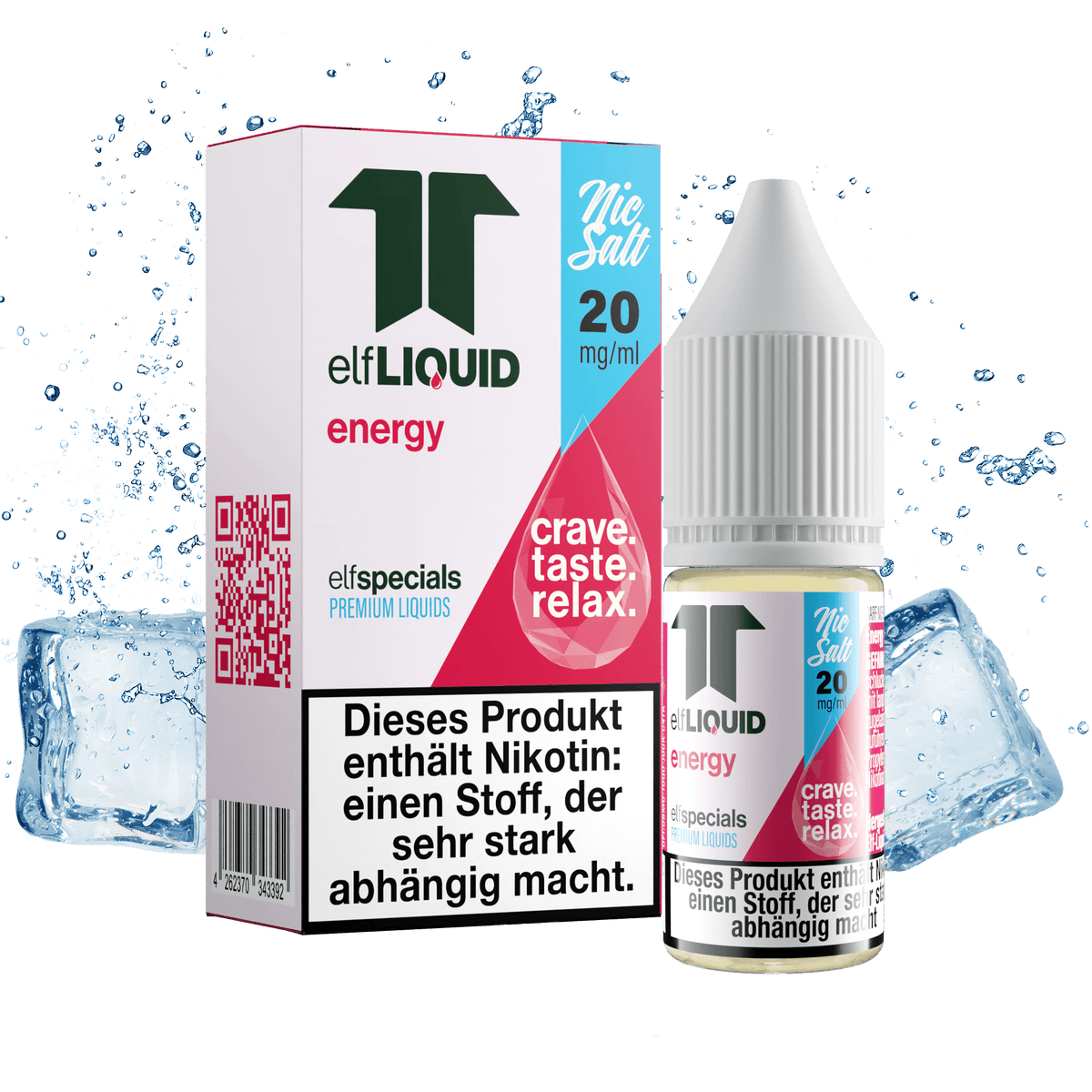 Elf-Liquid 20mg Nikotinsalz Energy 10ml Flasche mit blauen Eiswürfeln