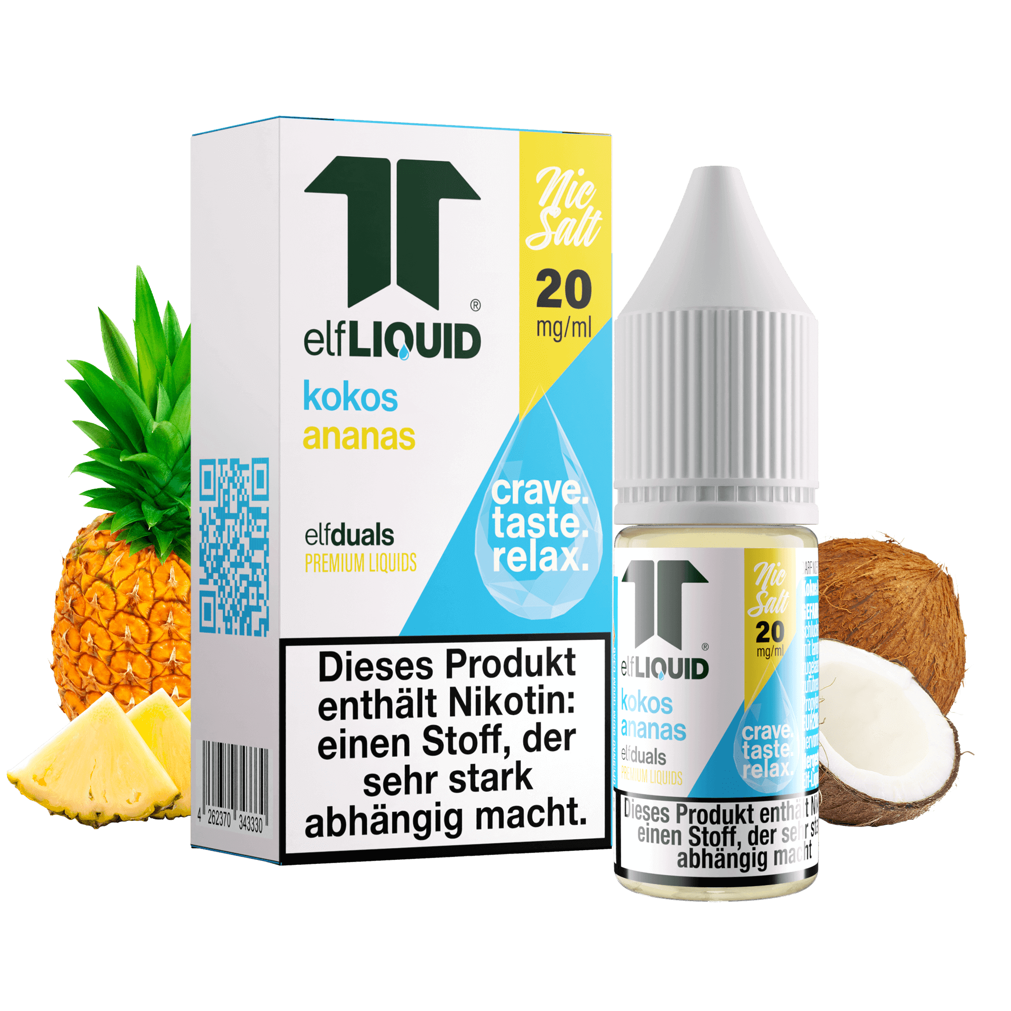 Elf-Liquid Nikotinsalz 20mg Kokos-Ananas 10ml Flasche mit Kokosnuss und Ananas