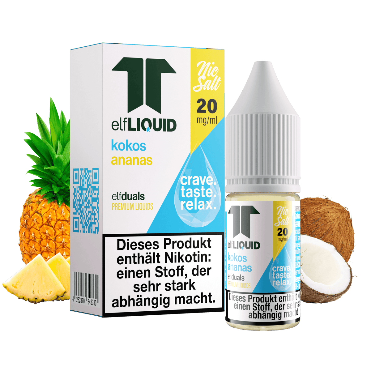Elf-Liquid Nikotinsalz 20mg Kokos-Ananas 10ml Flasche mit Kokosnuss und Ananas