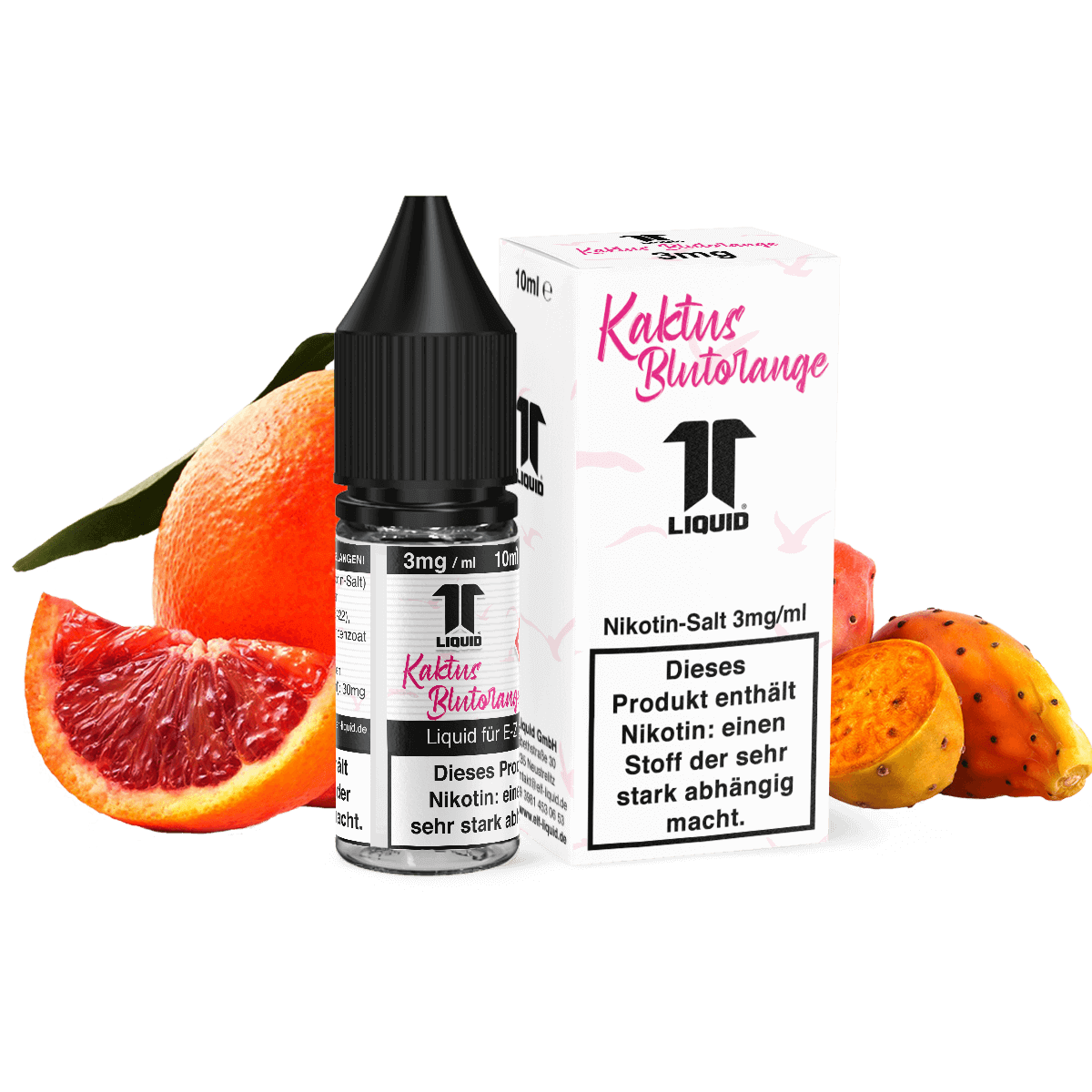 Elf-Liquid Nikotinsalz 3mg Kaktus-Blutorange 10ml Flasche mit Kakteen und Orangenscheiben