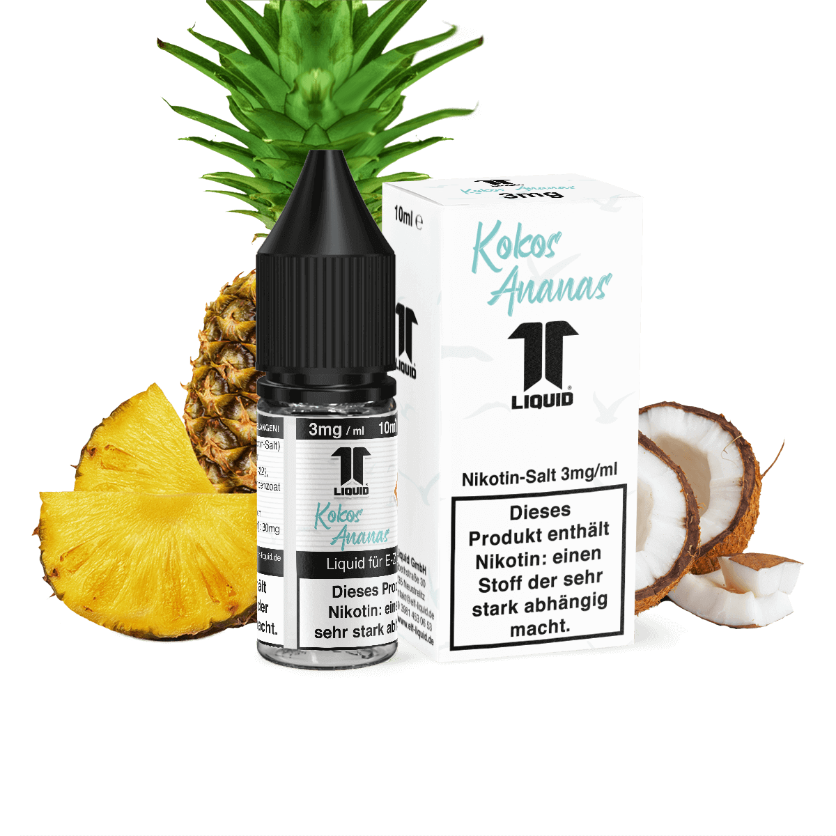 Elf-Liquid Nikotinsalz 3mg Kokos-Ananas 10ml Flasche mit Kokosnuss und Ananas