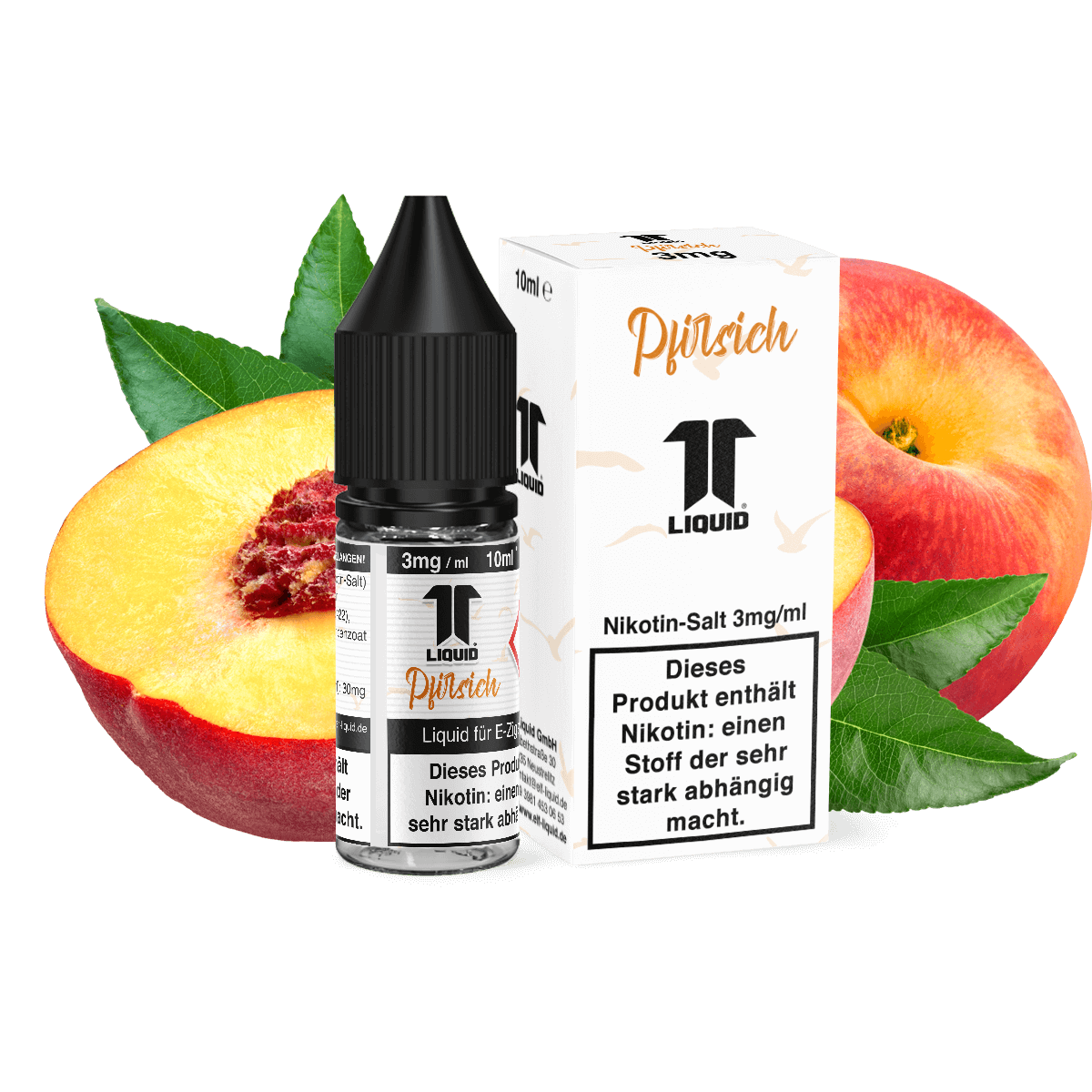 Elf-Liquid Nikotinsalz 3mg Pfirsich 10ml Flasche mit Pfirsichscheiben