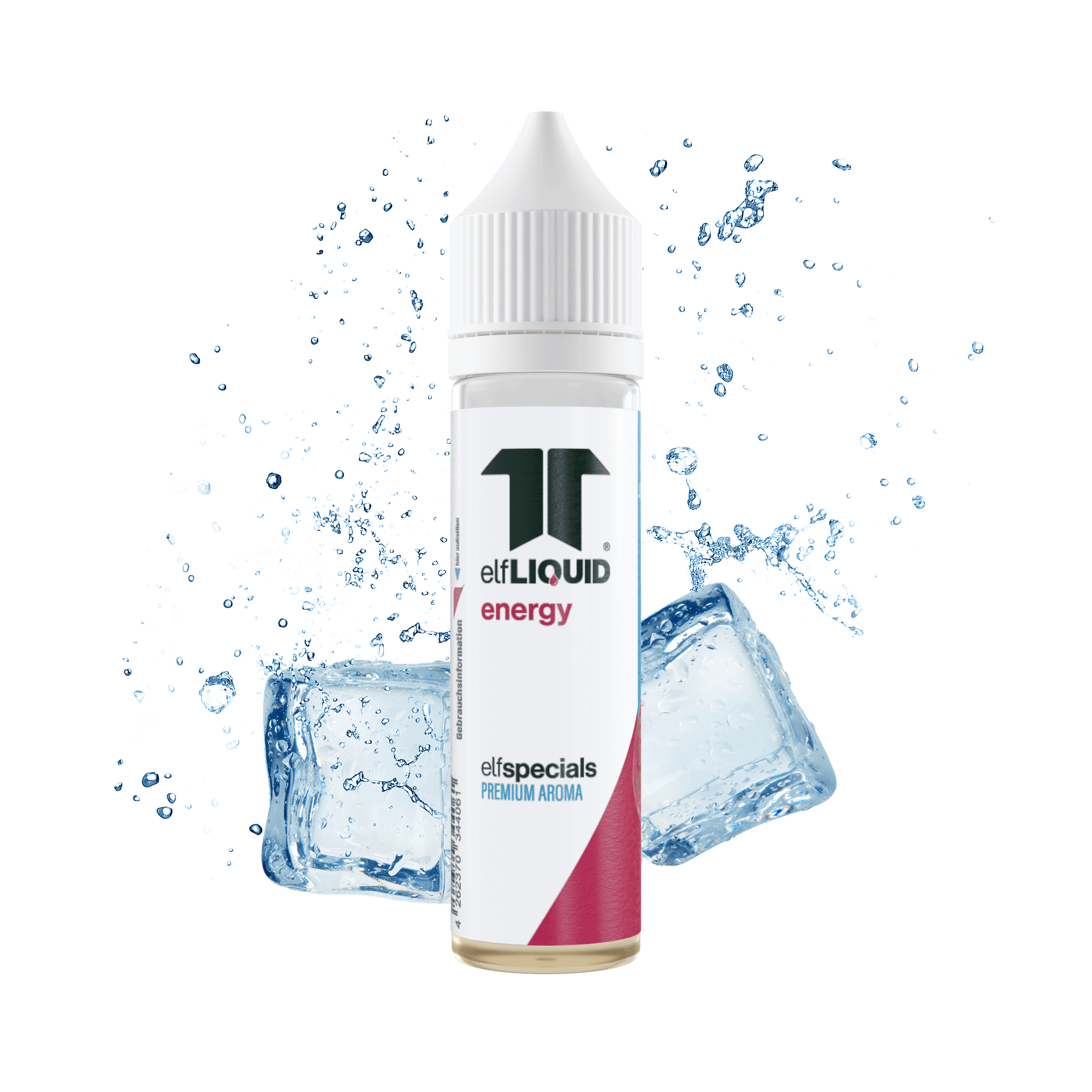 Elf-Liquid Longfill Aroma Energy 10ml in 60ml Flasche mit Eiswürfeln im Hintergrund Frontalansicht
