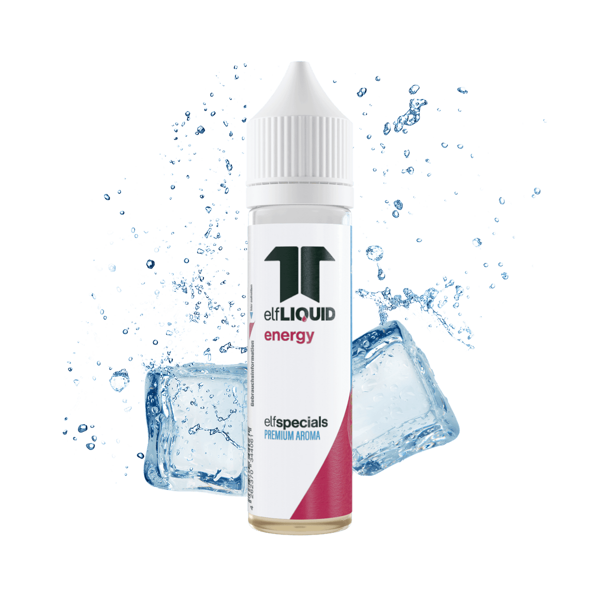 Elf-Liquid Longfill Aroma Energy 10ml in 60ml Flasche mit Eiswürfeln im Hintergrund Frontalansicht