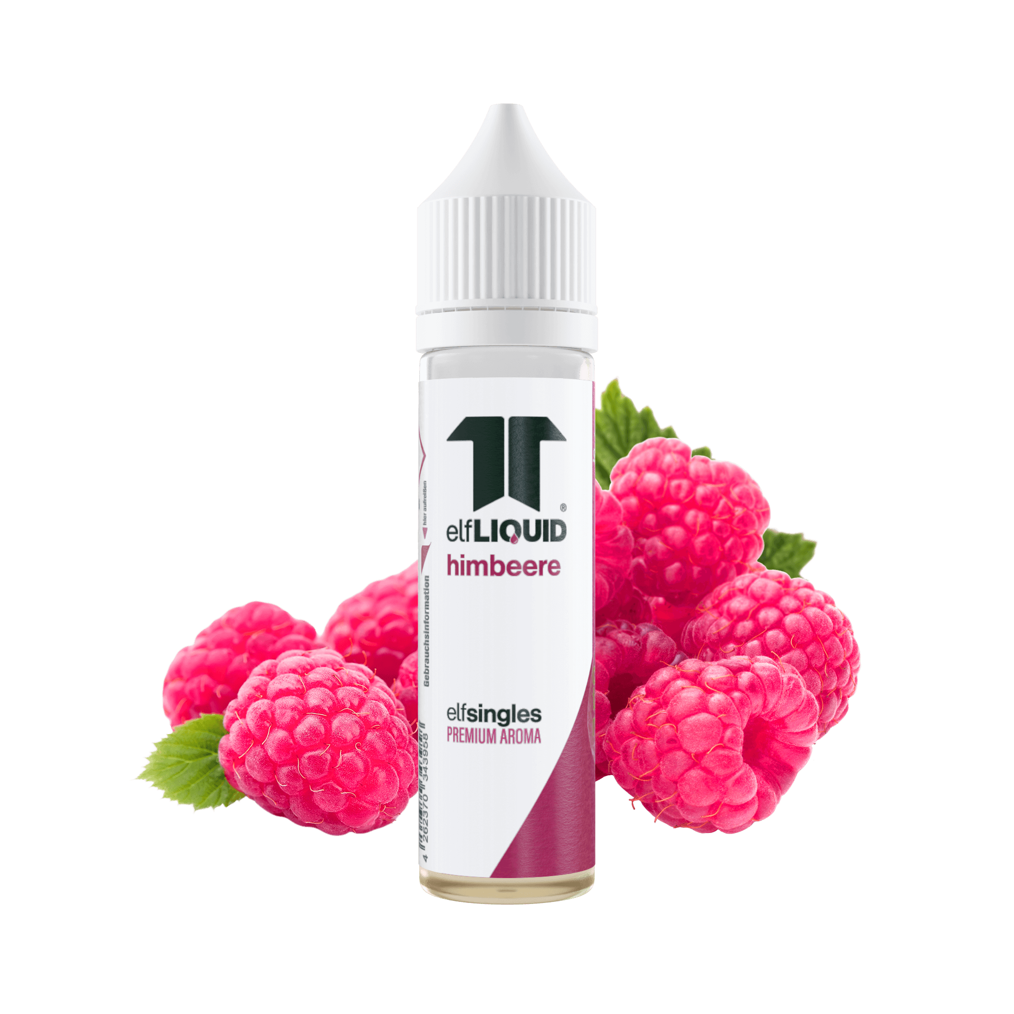 Elf-Liquid Longfill Aroma Himbeere 10ml Flasche – Frontansicht mit frischen Himbeeren