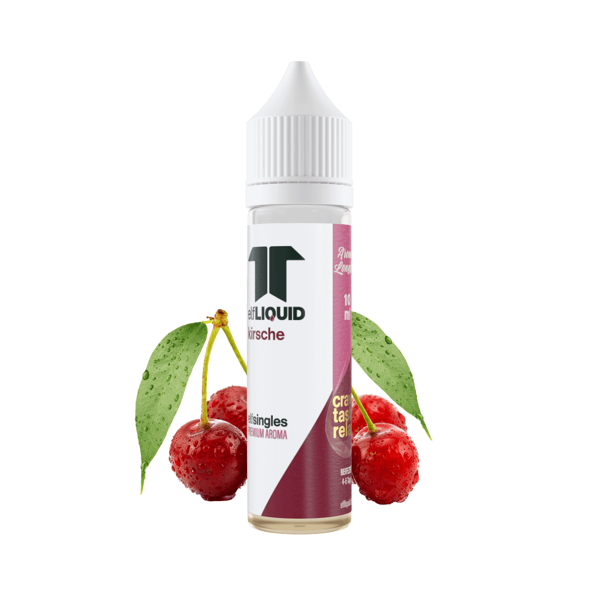 Elf-Liquid Longfill Aroma Kirsche 10ml – schräge Ansicht mit Kirschzweig