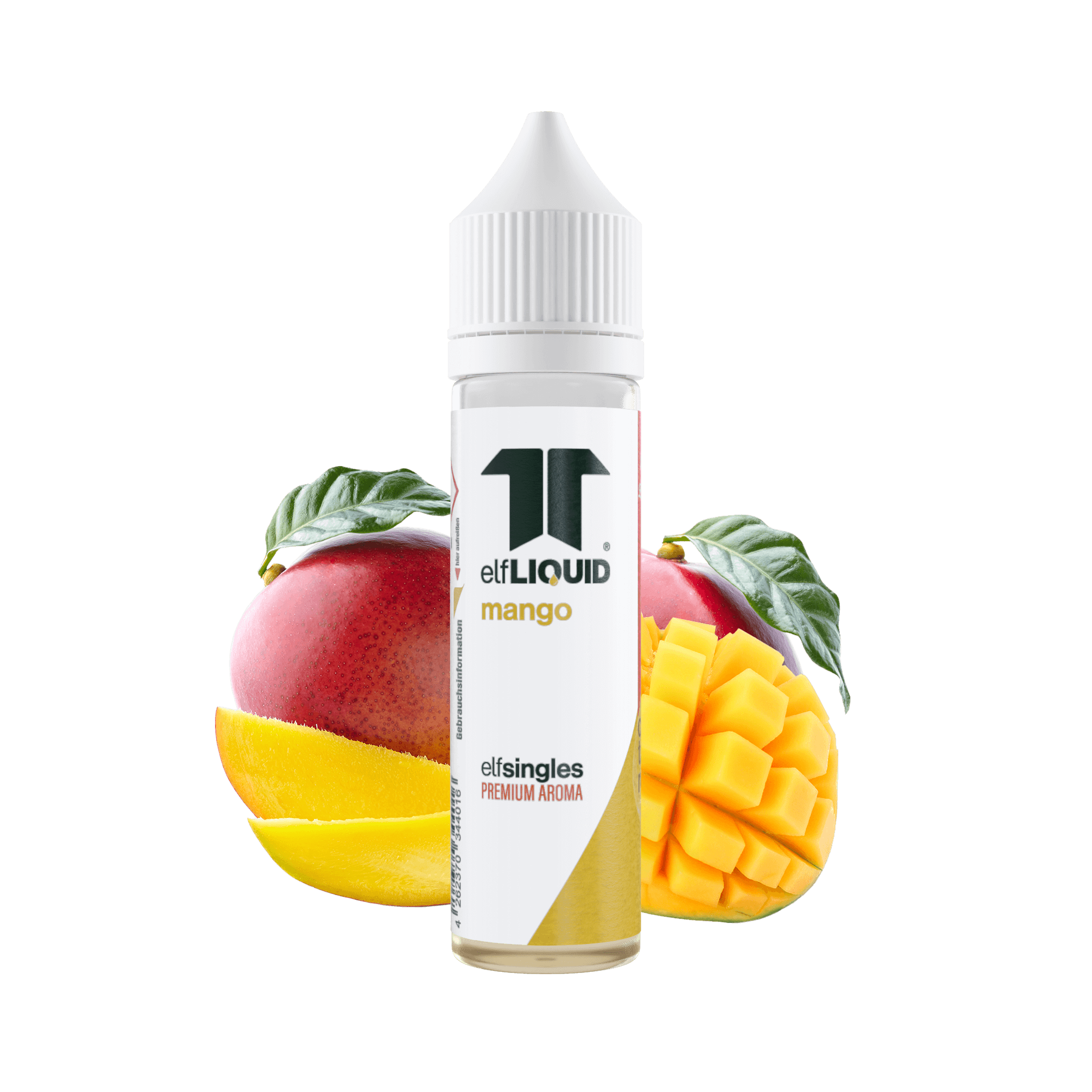 Elf-Liquid Longfill Aroma Mango 10ml Flasche – Frontansicht mit Mango-Scheiben
