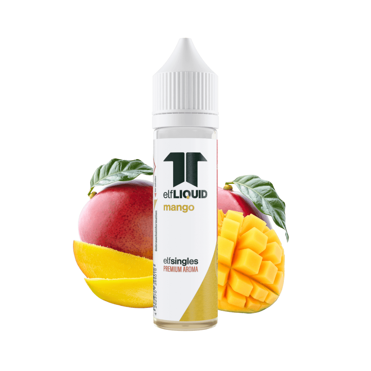 Elf-Liquid Longfill Aroma Mango 10ml Flasche – Frontansicht mit Mango-Scheiben