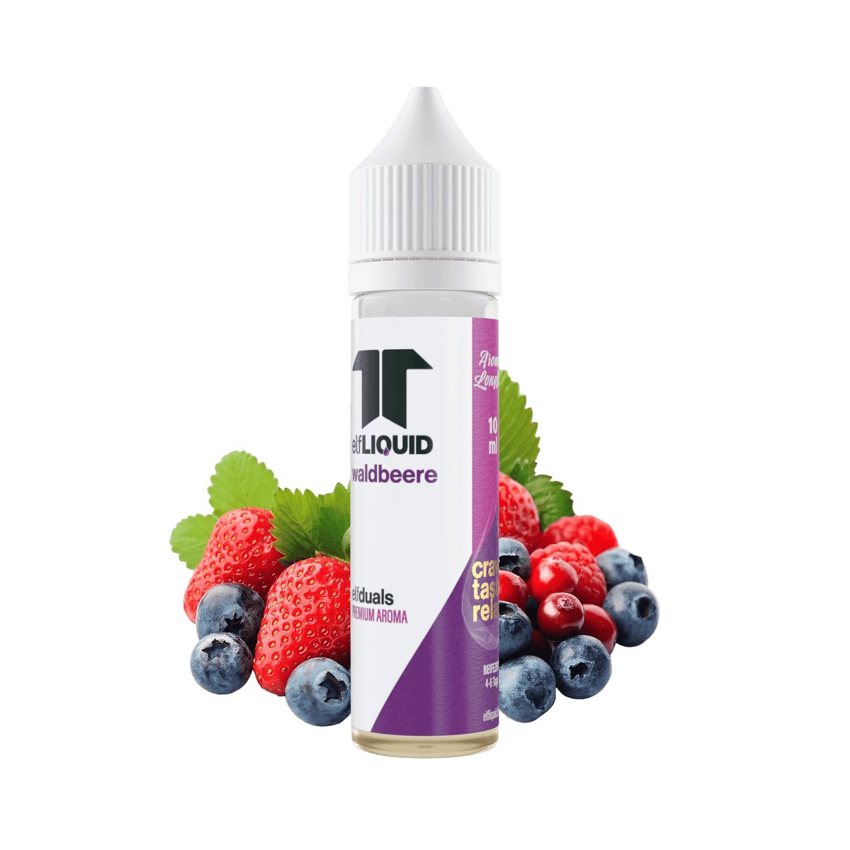 Elf-Liquid Longfill Aroma Waldbeere 10ml – schräg von rechts mit Waldfrüchten