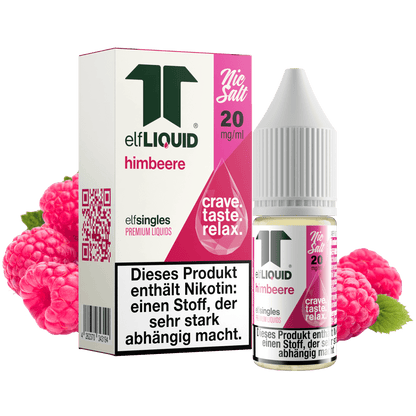 Elf-Liquid Nikotinsalz 20mg Himbeere 10ml Flasche mit frischen Himbeeren