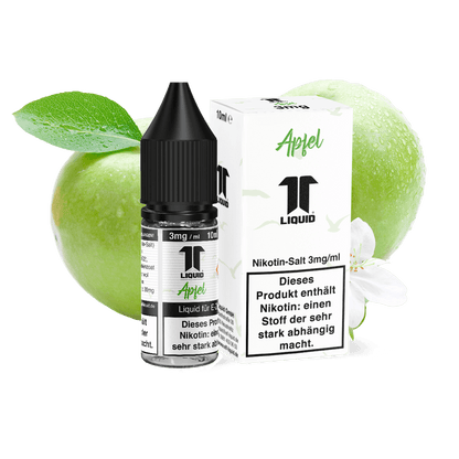 Elf-Liquid Nikotinsalz 3mg Apfel 10ml Flasche mit Apfel im Hintergrund
