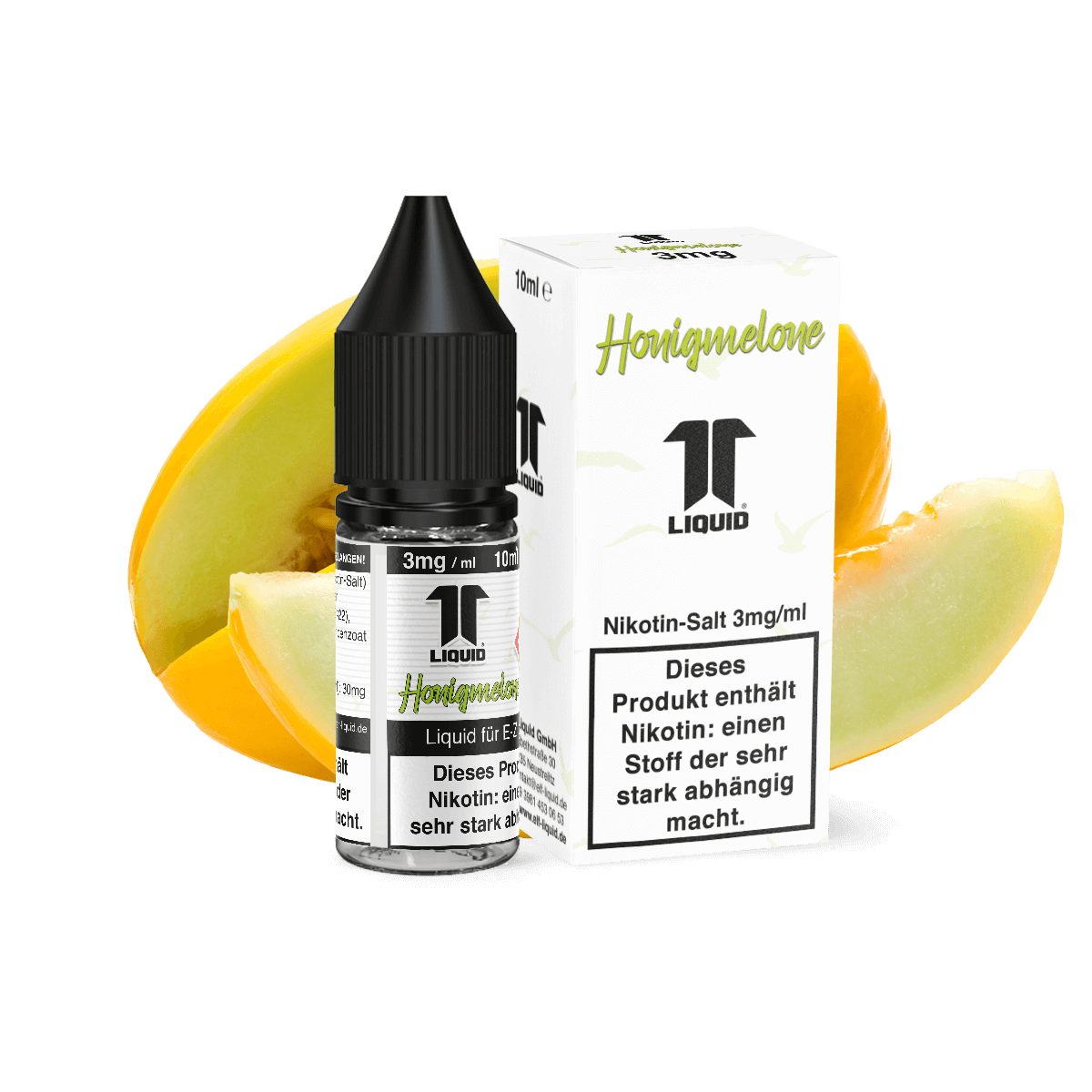 Elf-Liquid Nikotinsalz 3mg Honigmelone 10ml Flasche mit Melonenstücken