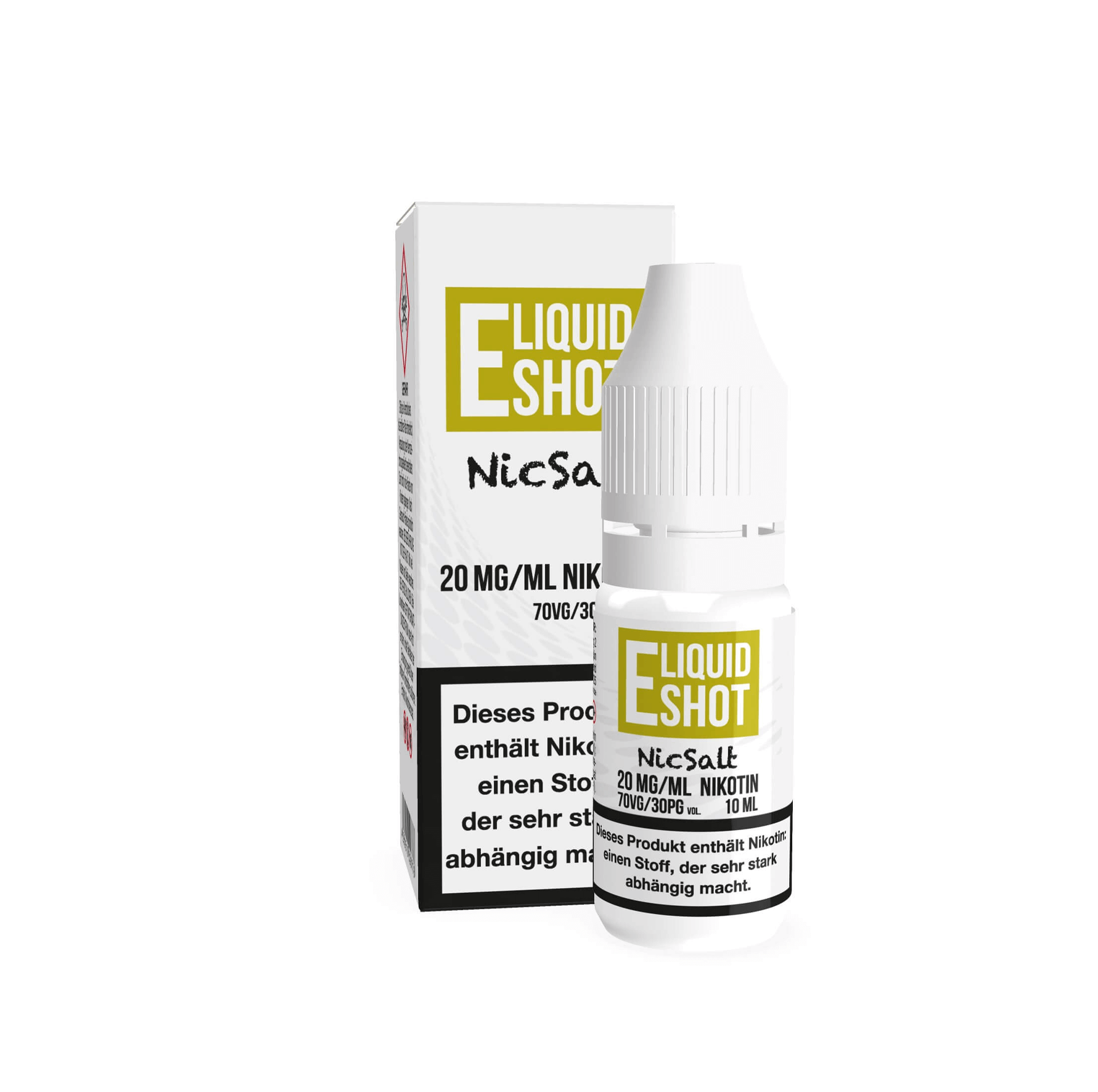 Nikotinsalzshot 20mg/ml Flasche und Verpackung VG 50 PG 50