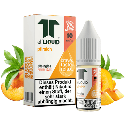 Elf-Liquid Nikotinsalz 10mg Pfirsich 10ml Flasche mit Pfirsichscheiben