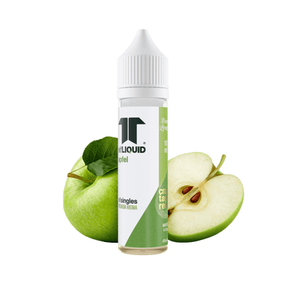 Elf-Liquid Longfill Aroma Apfel 10ml – schräg von rechts mit Apfelstücken