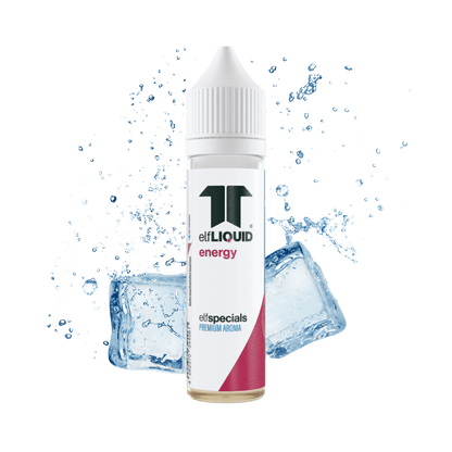 Elf-Liquid Longfill Aroma Energy 10ml in 60ml Flasche mit Eiswürfeln im Hintergrund Frontalansicht