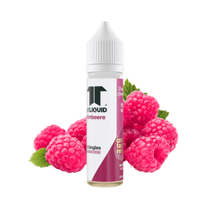 Elf-Liquid Longfill Aroma Himbeere 10ml – schräg von rechts mit saftigen  pinken Himbeeren