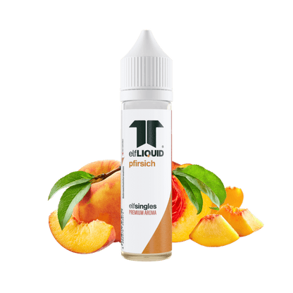 Elf-Liquid Longfill Aroma Pfirsich 10ml Flasche – Frontansicht mit saftigen Pfirsichen