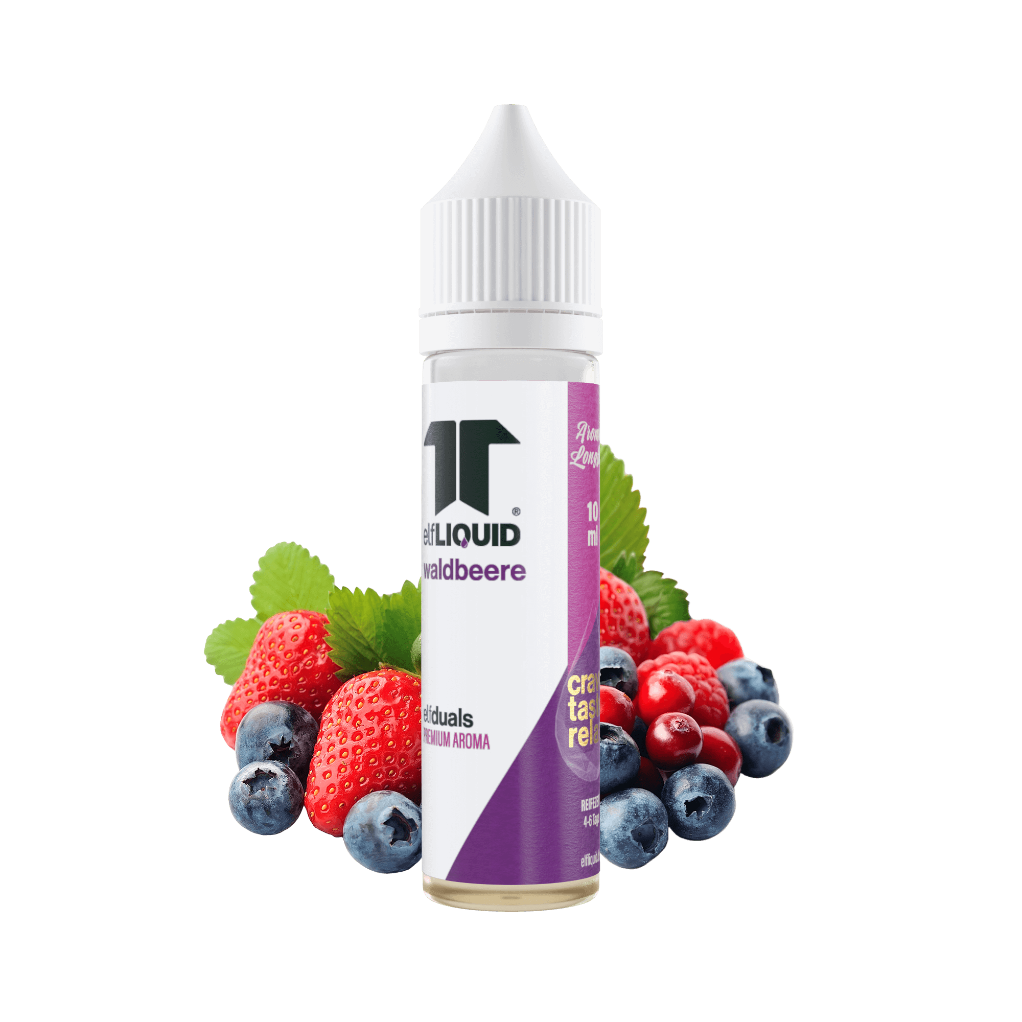Elf-Liquid Longfill Aroma Waldbeere 10ml – schräg von rechts mit Waldfrüchten